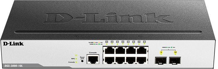 Коммутатор D-Link DGS-3000-10L/B1A 8x1Гбит/с 2SFP управляемый