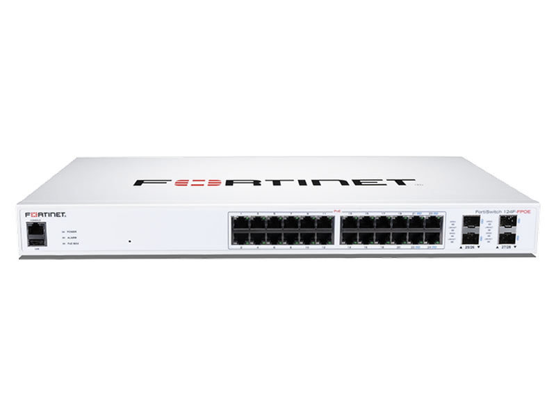 Fortinet FortiSwitch 124F-FPOE — 24× Gigabit PoE+