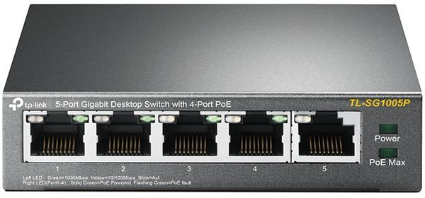 Коммутатор TP-Link TL-SG1005P (L2) 5x1Гбит/с 4PoE+ 65W неуправляемый