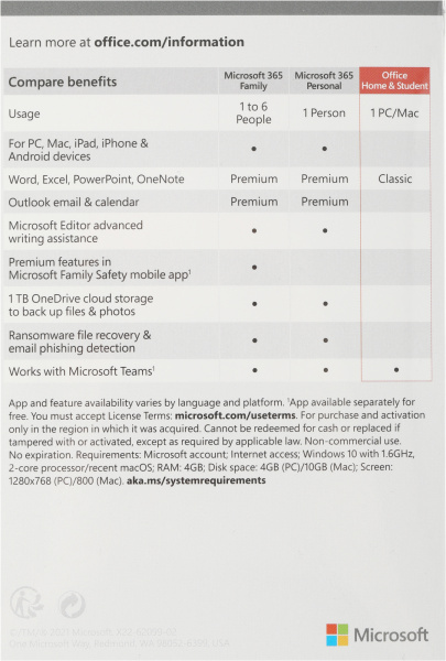 Офисное приложение Microsoft Office Home and Student 2021 Medialess P8 (79G-05388)