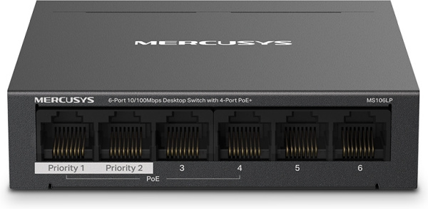 Коммутатор Mercusys MS106LP (L2) 6x100Мбит/с 4PoE+ 40W неуправляемый