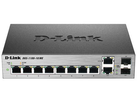 Коммутатор D-Link DGS-1100-10/ME/A2A 8x1Гбит/с 2xКомбо(1000BASE-T/SFP) управляемый