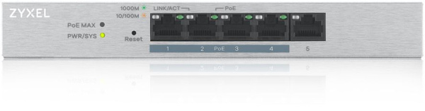 Коммутатор Zyxel GS1200-5HPV2-EU0101F (L2) 5x1Гбит/с 4PoE+ 60W управляемый