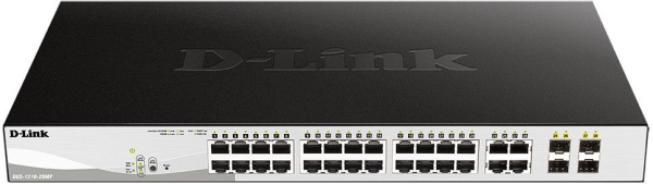Коммутатор D-Link DGS-1210-28MP DGS-1210-28MP/F 24x1Гбит/с 4xКомбо(1000BASE-T/SFP) 24PoE+ 370W настраиваемый
