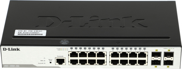 Коммутатор D-Link DGS-3000-20L/B1A (L2) 16x1Гбит/с 4SFP управляемый
