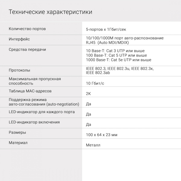 Коммутатор Digma DSW-205GE 5x1Гбит/с неуправляемый