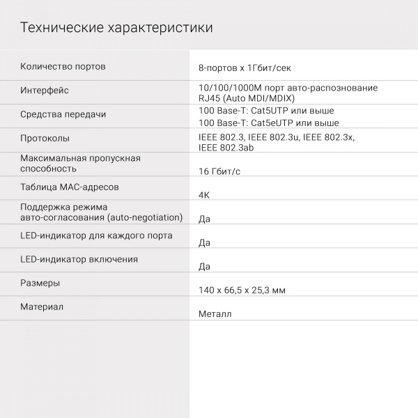 Коммутатор Digma DSW-208GE 8x1Гбит/с неуправляемый