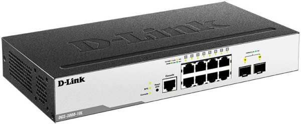 Коммутатор D-Link DGS-3000-10L/B1A 8x1Гбит/с 2SFP управляемый