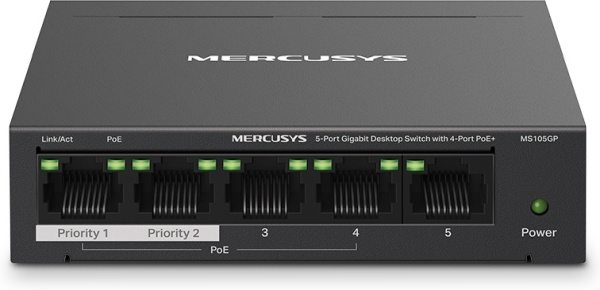 Коммутатор Mercusys MS105GP (L2) 5x1Гбит/с 4PoE+ 65W неуправляемый