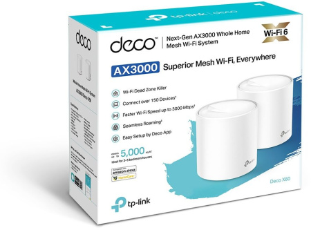 Бесшовный Mesh роутер TP-Link Deco X60(2-Pack) 10/100/1000BASE-TX белый