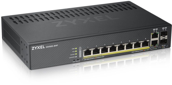 Коммутатор Zyxel GS1920-8HPV2-EU0101F (L2) 8x1Гбит/с 2xКомбо(1000BASE-T/SFP) 8PoE+ 130W управляемый