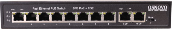 Коммутатор Osnovo SW-20820(120W) (L2) 8x100Мбит/с 2x1Гбит/с 8PoE 120W неуправляемый