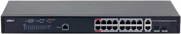 Коммутатор Dahua DH-PFS4218-16GT-130 (L2+) 16x1Гбит/с 2xКомбо(1000BASE-T/SFP) 2PoE 130W управляемый