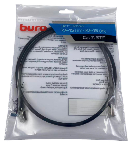 Патч-корд Buro STP 4 пары cat7 CCA molded 1м черный RJ-45 (m)-RJ-45 (m)