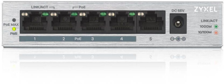 Коммутатор Zyxel GS1005HP-EU0101F (L2) 5x1Гбит/с 4PoE+ 60W неуправляемый