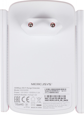 Повторитель беспроводного сигнала Mercusys MW300RE N300 Wi-Fi белый